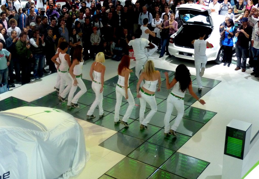 Dance performance at the Paris Motor Show SKODA exhibition stand with kinetic energy floors